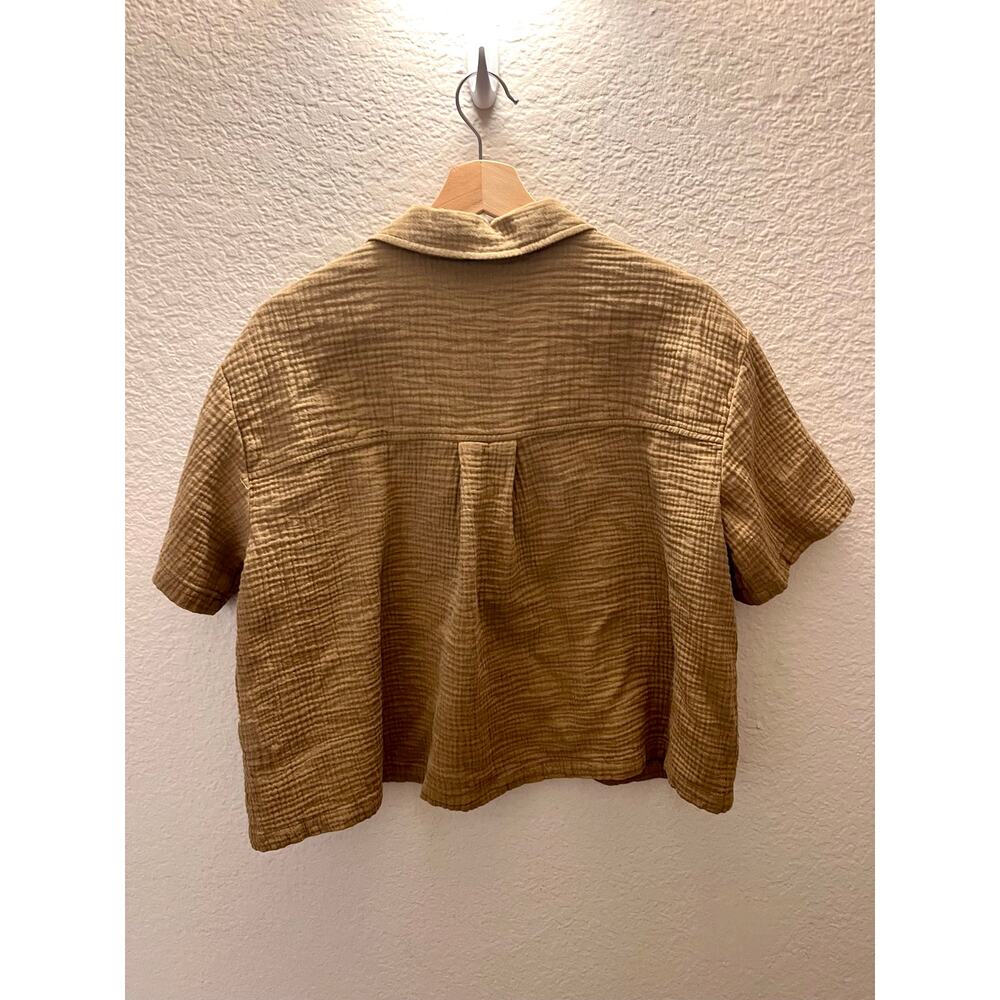 SOLD Organic Cotton Gauze Henley Top S Boho Coastal Grandmacore Olive Tan - Picture 4 of 11